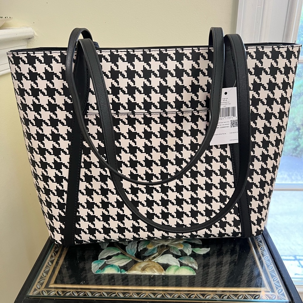 NWT Kate Spade K9148 Cara Large Tote Shoulder Bag in Houndstooth Print